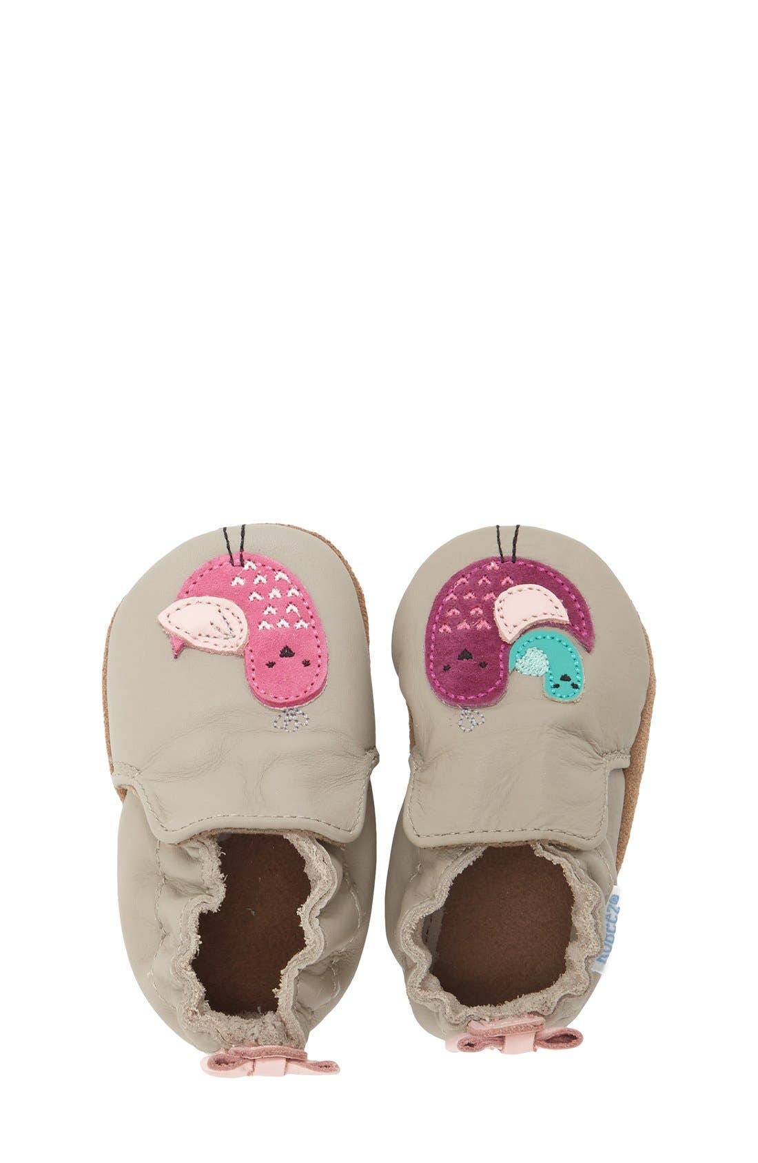 Robeez 'Peaceful Partridge Moccasin' Crib Shoe, Alternate, color, GREY LEATHER