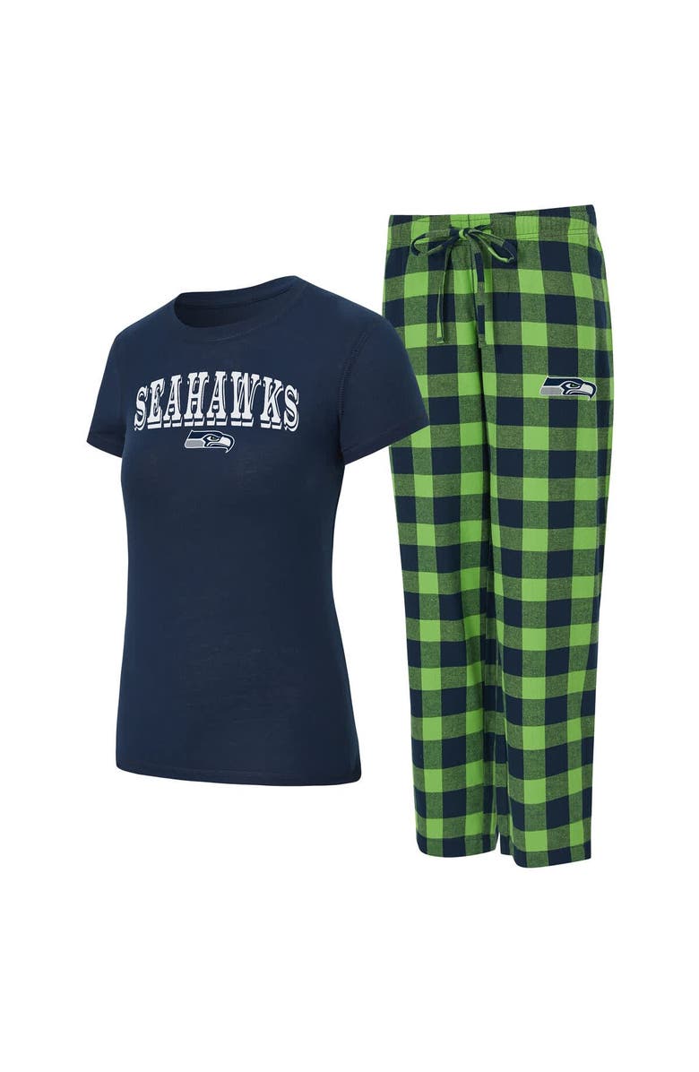 CONCEPTS SPORT Women's Concepts Sport College Navy/Neon Green Seattle Seahawks Avondale T-Shirt & Pants Flannel PJ Set, Main, color, College Navy