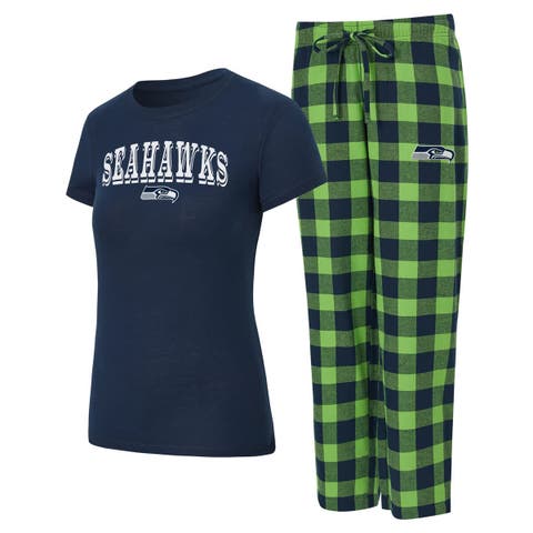 Women's Concepts Sport  College Navy/Neon Green Seattle Seahawks Avondale T-Shirt & Pants Flannel PJ Set