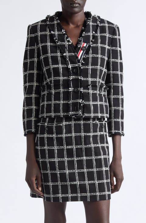 Windowpane Check V-Neck Cardigan Jacket