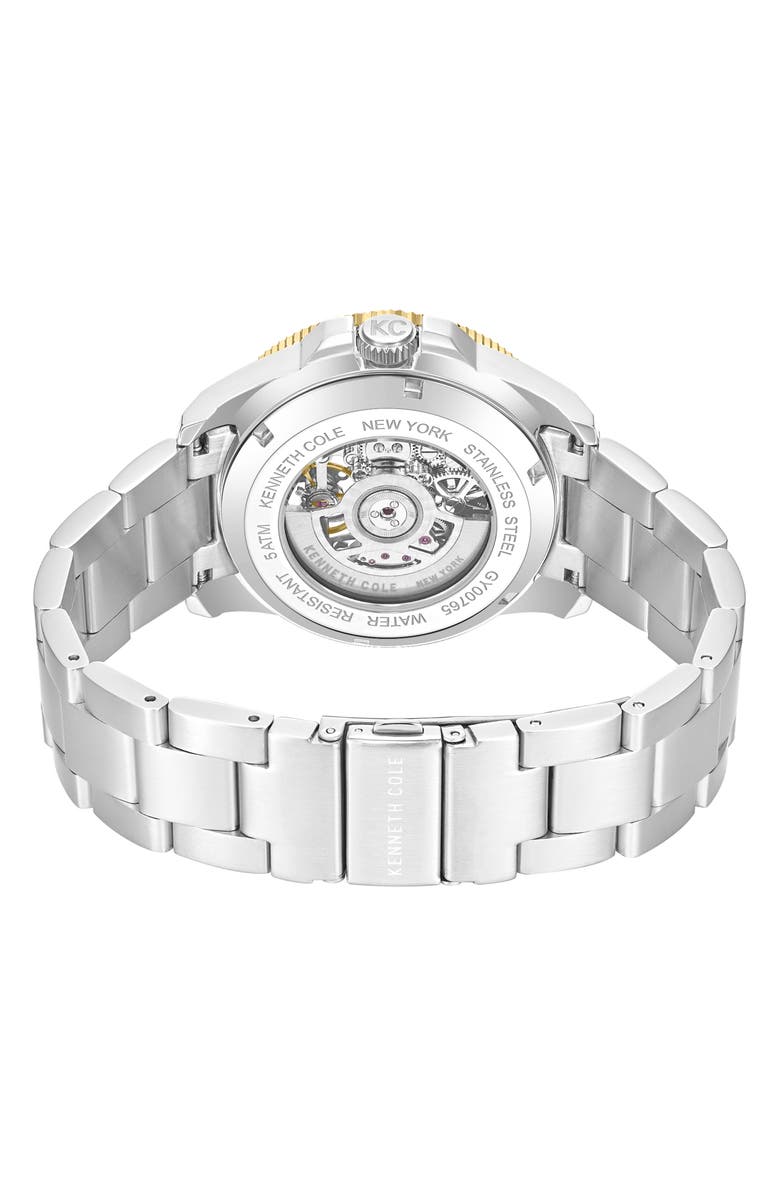 Kenneth Cole New York Liberty Skeleton Automatic Bracelet Watch, 43mm, Alternate, color, Silver