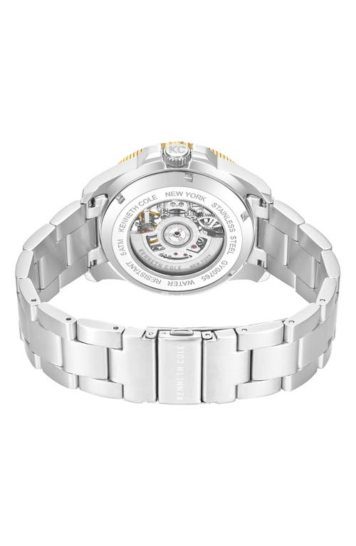 Kenneth Cole New York Liberty Skeleton Automatic Bracelet Watch, 43mm In Metallic