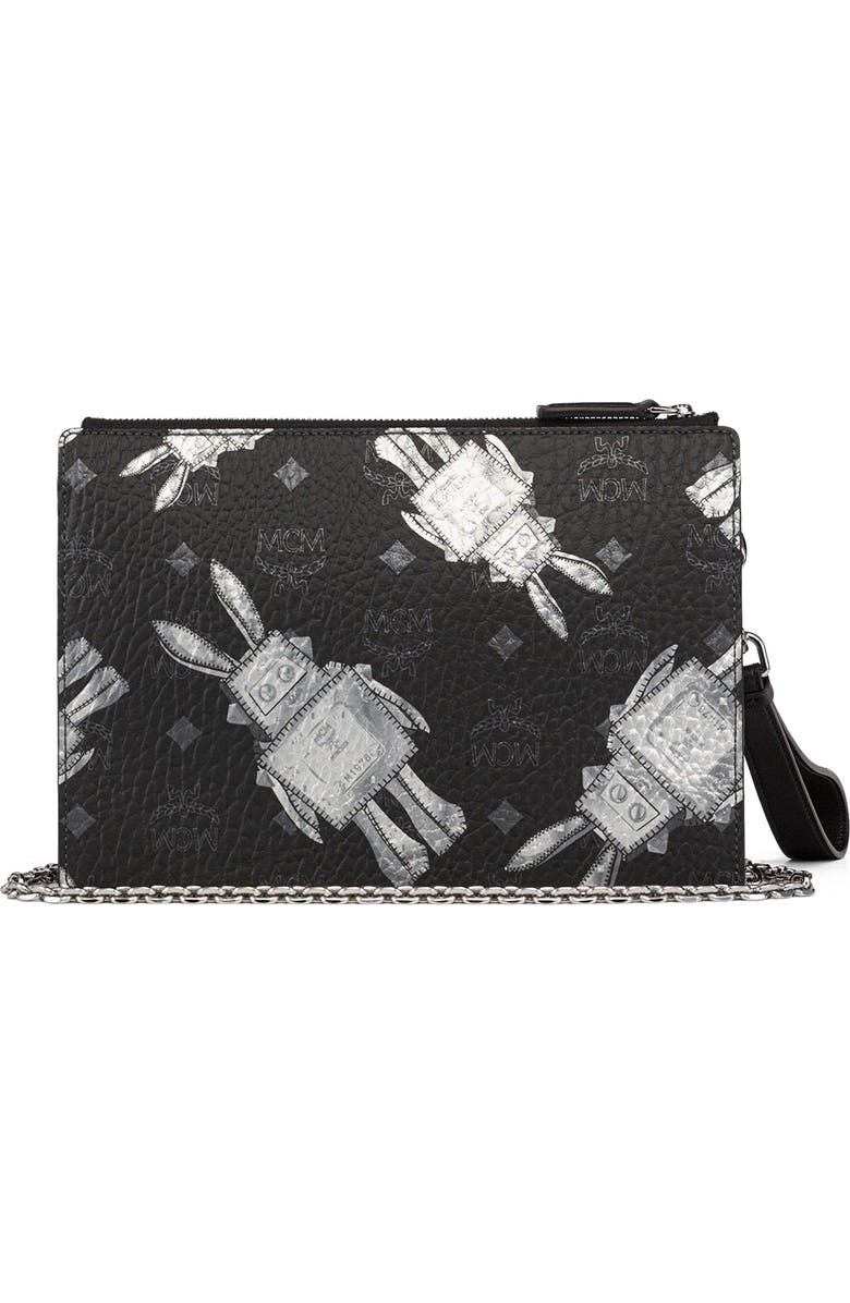 MCM Wristlet Standing Pouch w/ Chain Strap in Rabot Visetos, Alternate, color, Black
