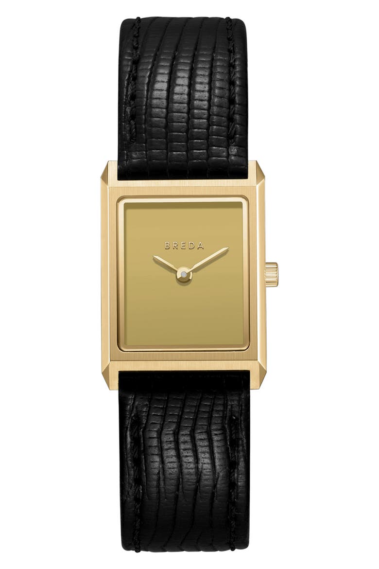 Small Virgil Leather Strap Goldtone Tank Watch, 20mm x 26mm, Main, color, GOLD