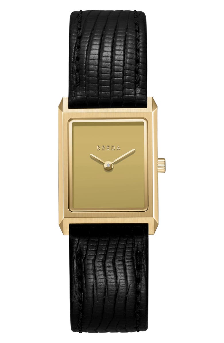 BREDA Small Virgil Leather Strap Goldtone Tank Watch, 20mm x 26mm, Main, color,
