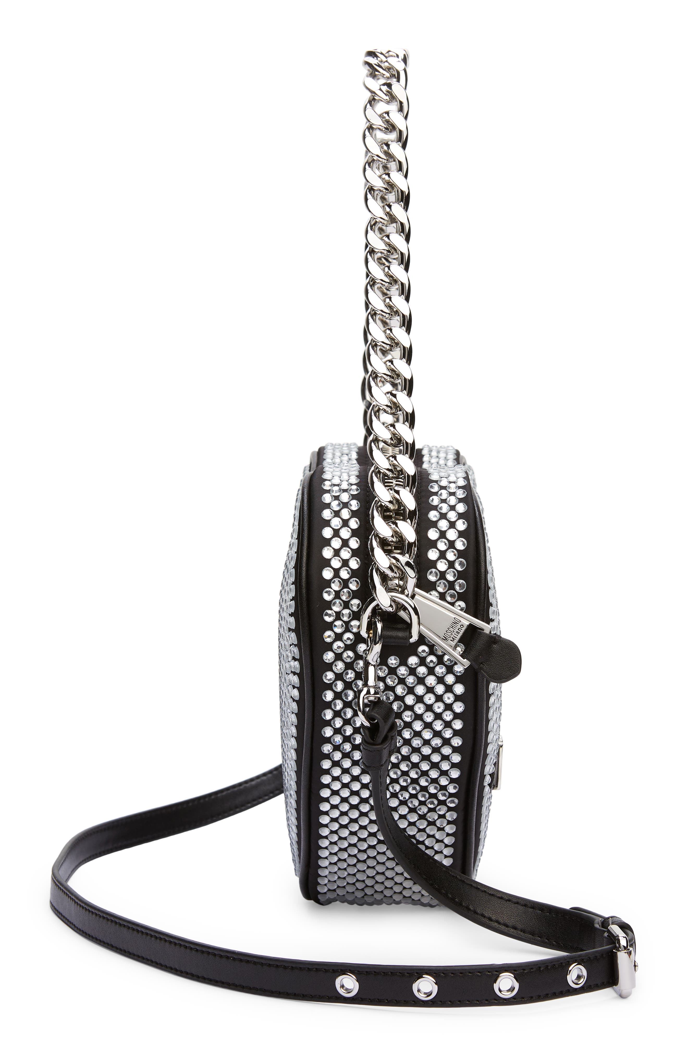 Moschino Heart Crystal Embellished Handbag, Alternate, color, 