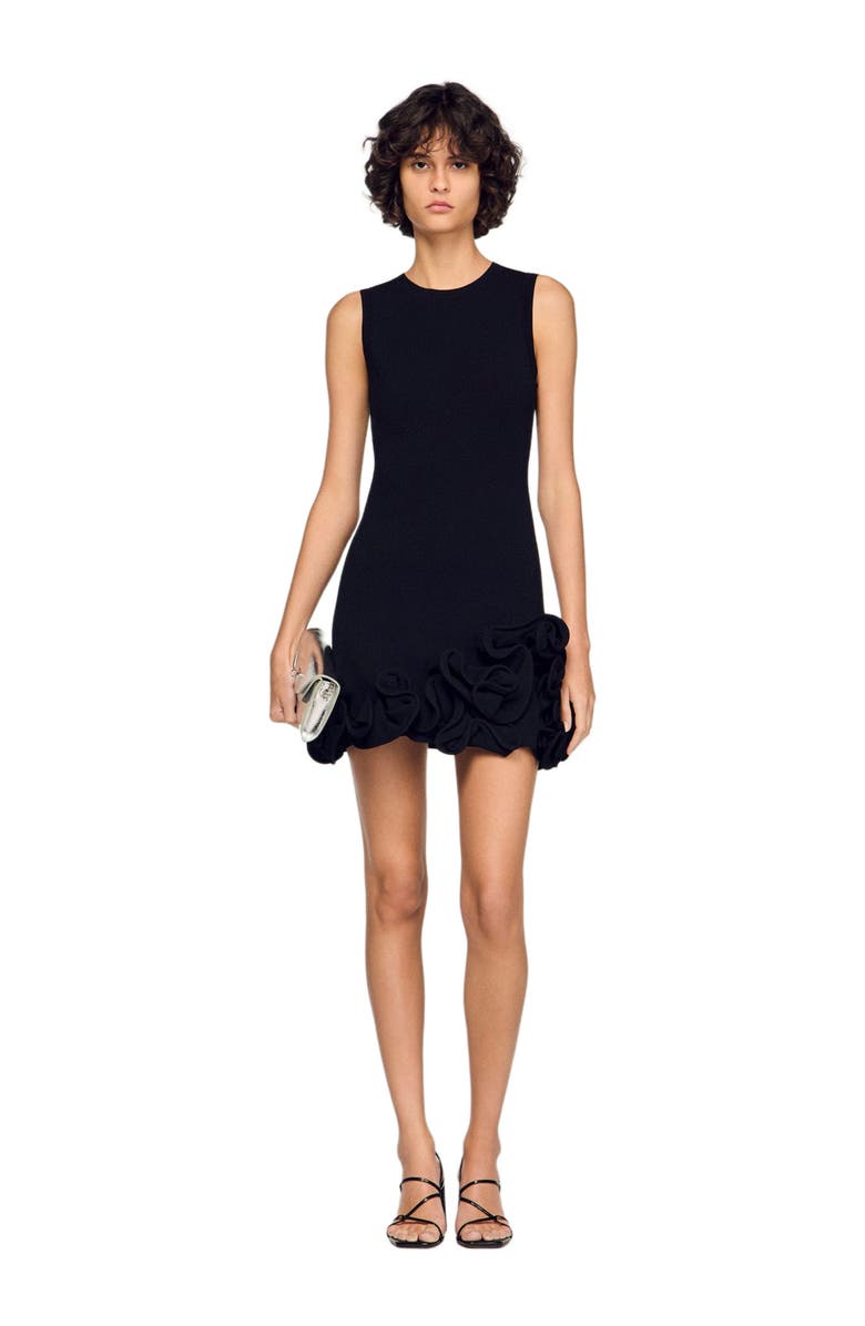 SANDRO Floral knit mini dress, Alternate, color, Black