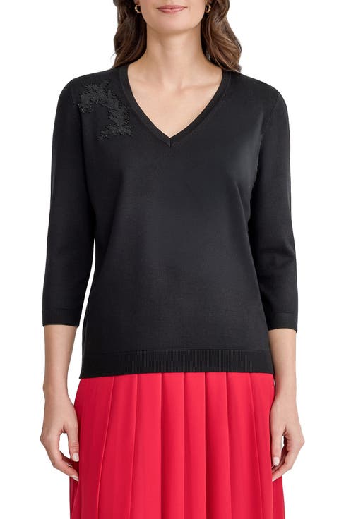 Embroidered V-Neck Sweater