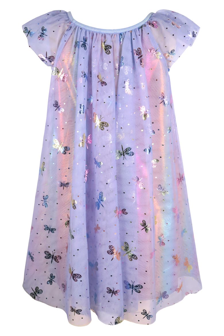 Kids' Dragonfly Foil Flutter Sleeve Tulle Party Dress, Alternate, color, PERIWINKLE / MULTI