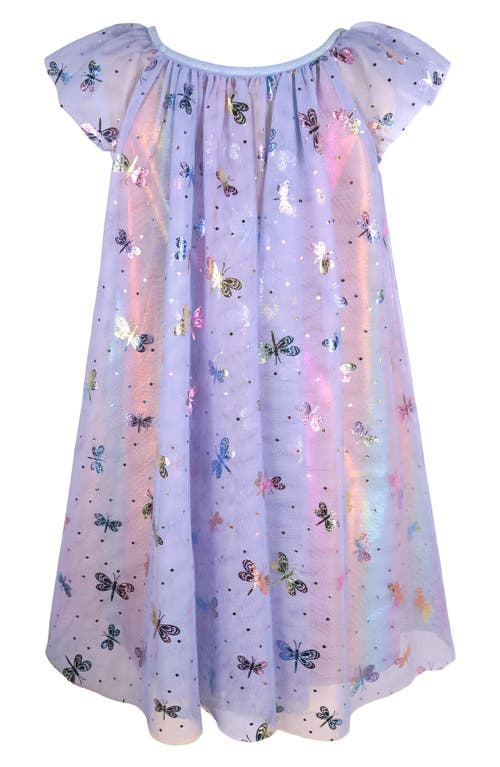 Zunie Kids' Dragonfly Foil Flutter Sleeve Tulle Party Dress In Purple