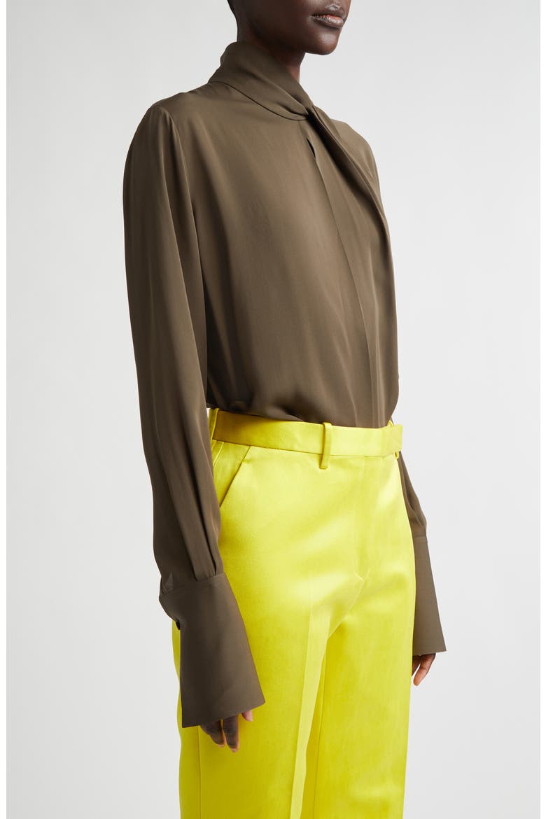 Keyhole Cutout Washed Silk Georgette Top, Alternate, color, KB349 DESERT PALM