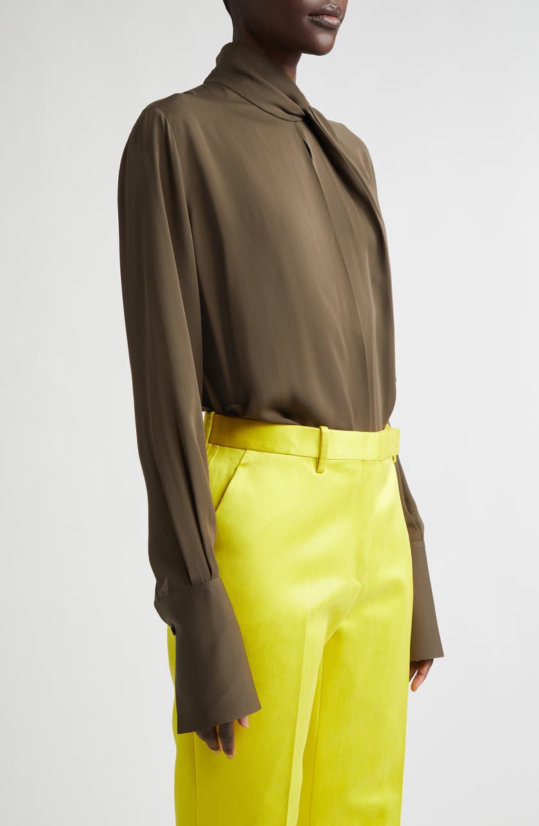 TOM FORD Keyhole Cutout Washed Silk Georgette Top, Alternate, color, Kb349 Desert Palm