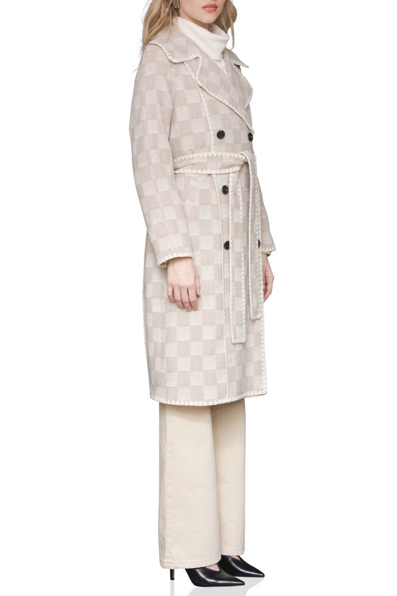 Wool Blend Checkered Blanket Stitch Coat, Alternate, color, SAND CHECK