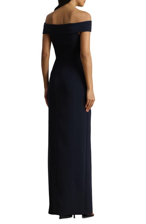 Ralph Lauren Crepe Off-the-shoulder Gown In Blue