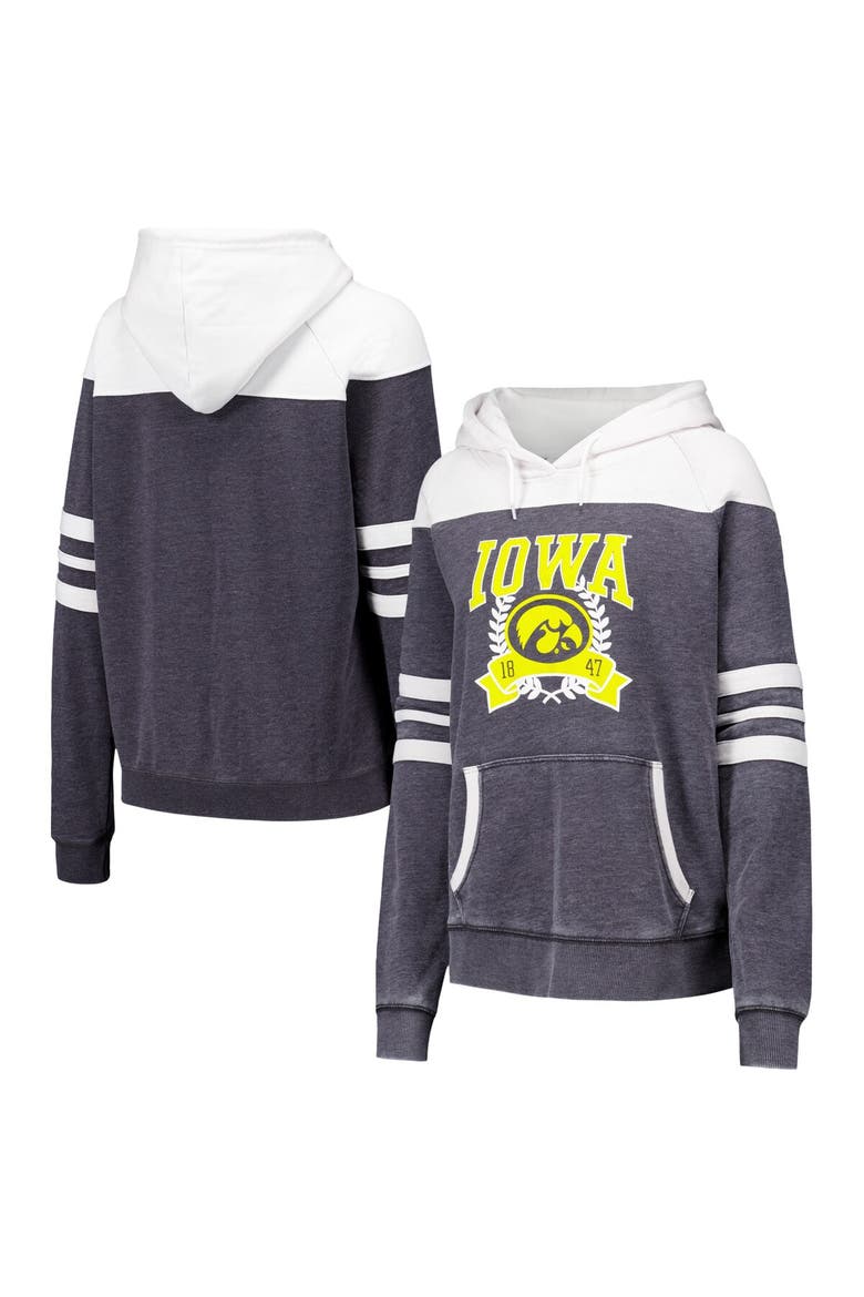 Women's Charcoal Iowa Hawkeyes Blitz Striped Blocked Raglan Pullover Hoodie, Alternate, color, Charcoal