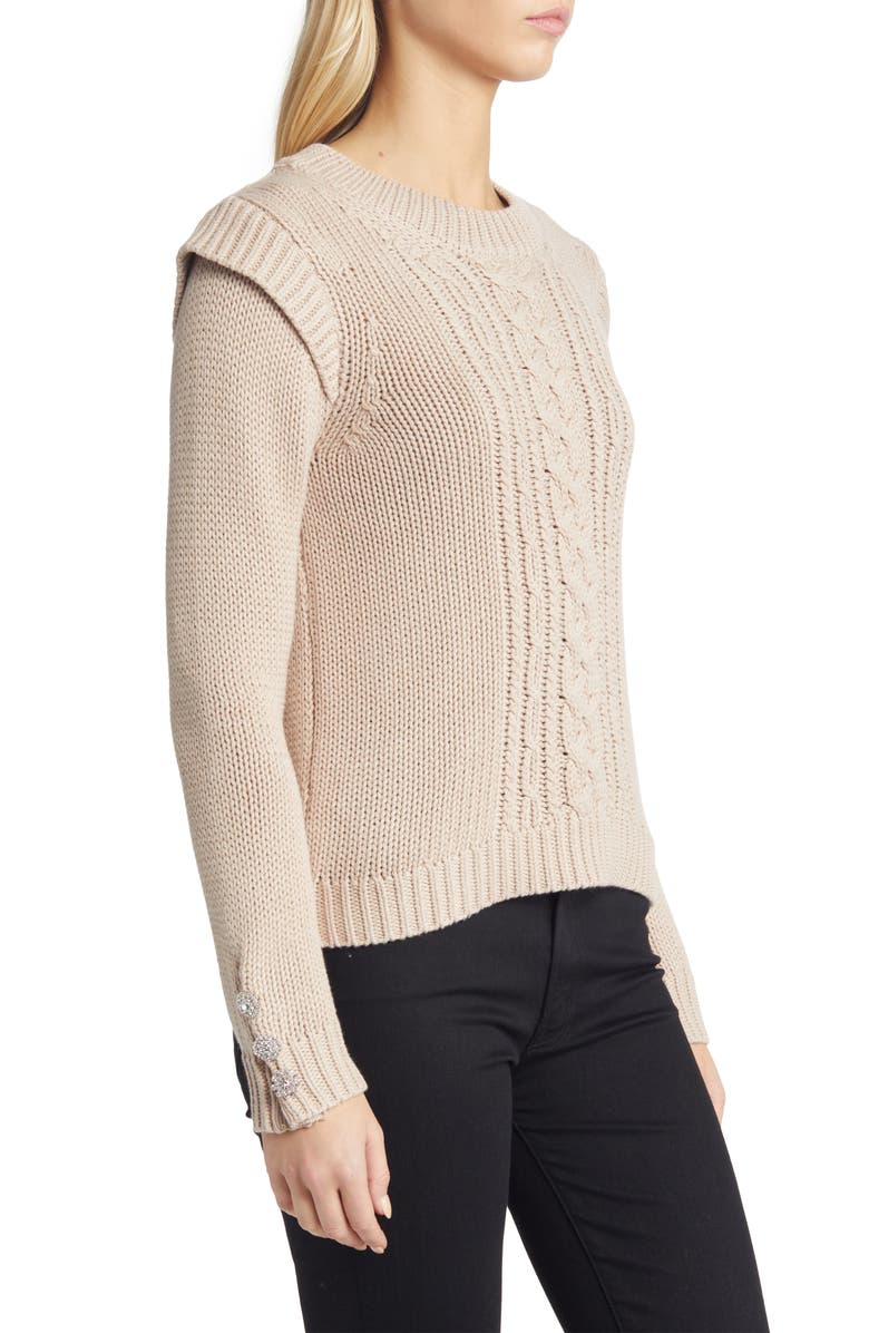 Wit & Wisdom Rhinestone Accent Crewneck Sweater, Alternate, color, Oatmeal