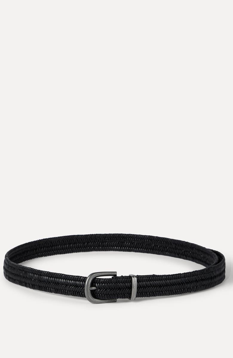 Brunello Cucinelli Stretch braided leather belt, Alternate, color, Black