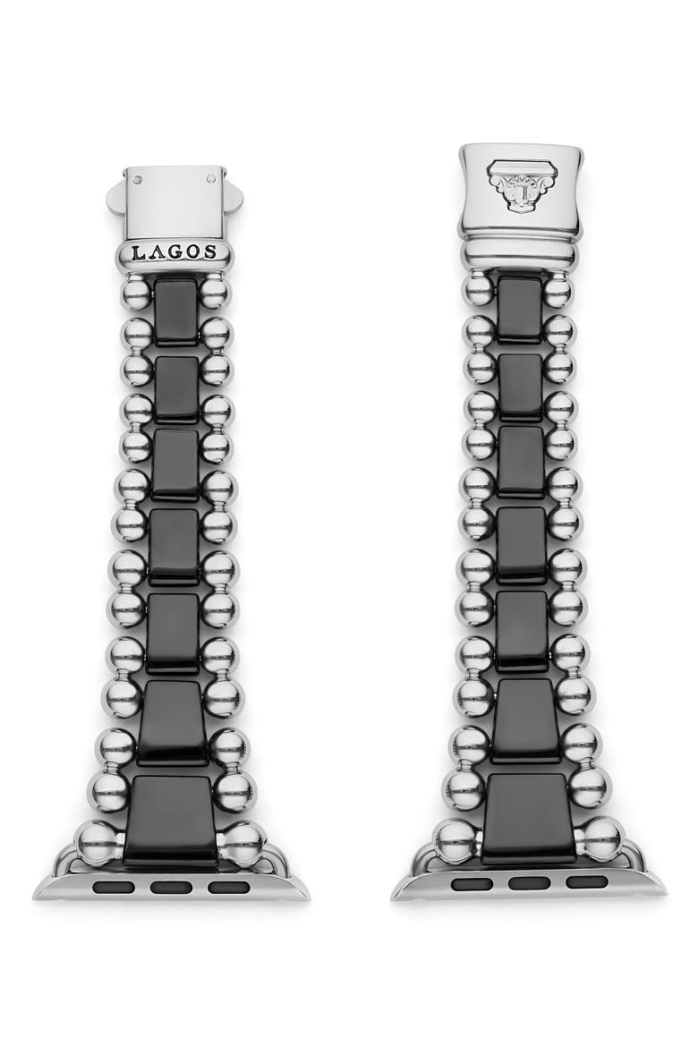 Smart Caviar Black Ceramic & Stainless Steel Apple Watch® Watchband, Alternate, color, SILVER/ BLACK CERAMIC