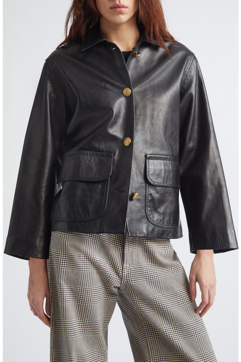 Relaxed Crop Leather Jacket, Alternate, color, BLACK