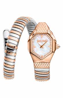 Just Cavalli Snake Wraparound Bracelet Watch, 22mm x 34.5mm