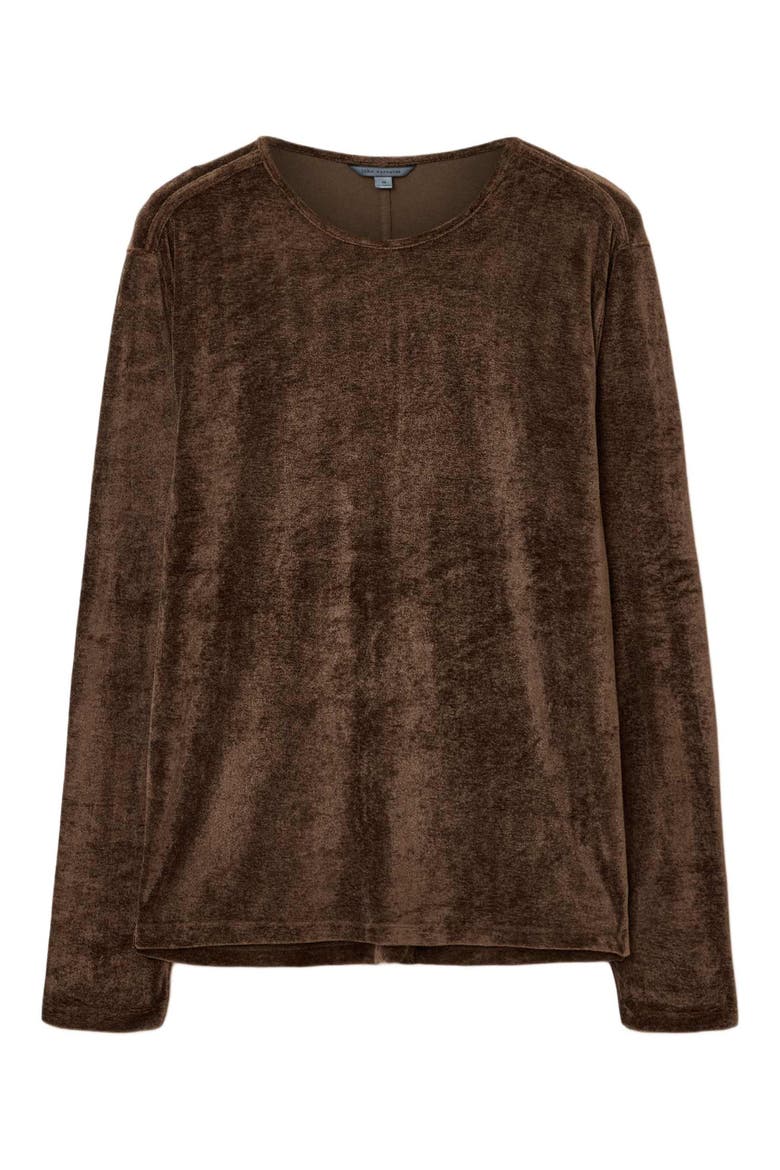 Sandro Long Sleeve Velvet Top, Alternate, color, DARK BROWN