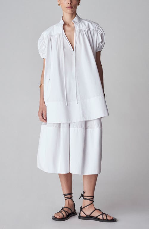 Co Puff Sleeve Gathered Tunic Shirt In White