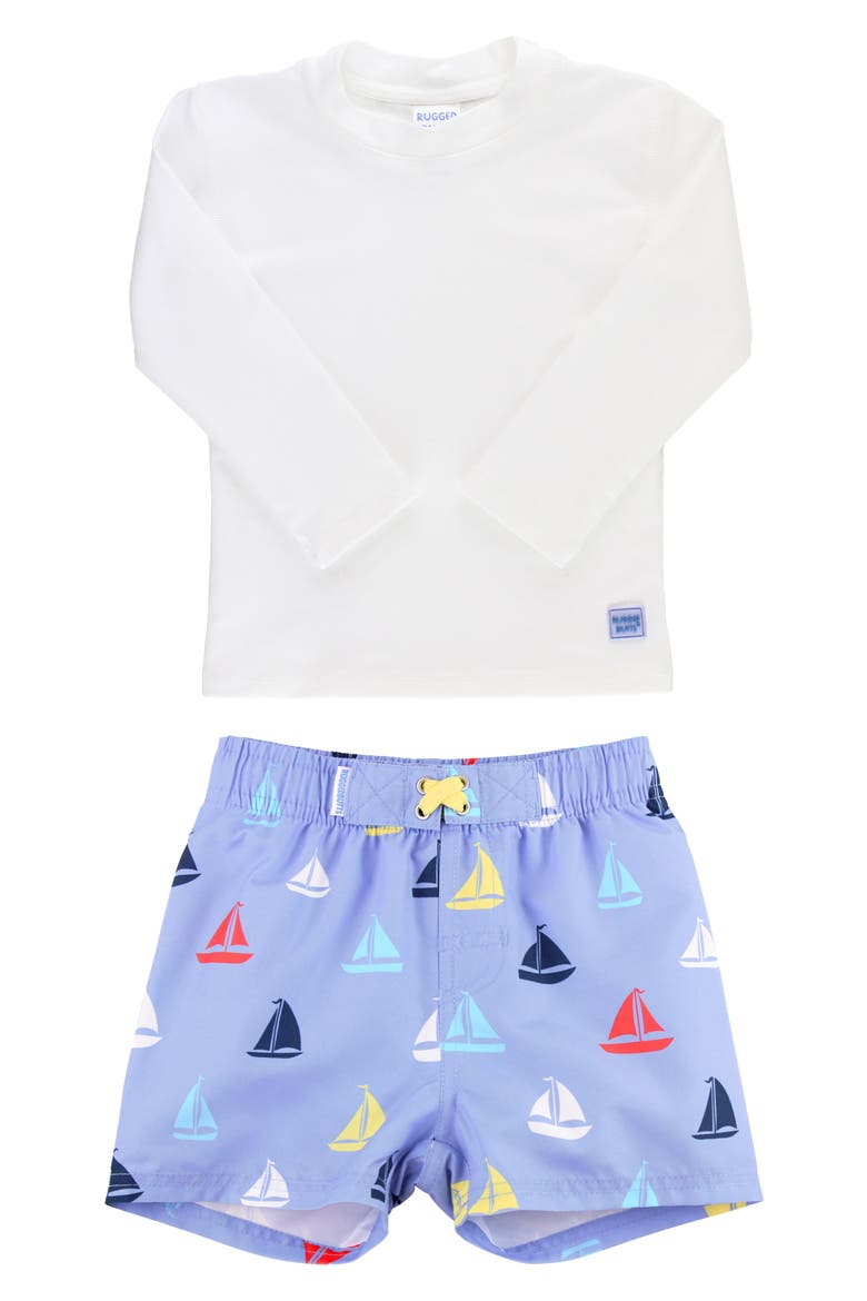 Long Sleeve Two-Piece Rashguard Swimsuit, Main, color, SAILBOAT MULTI
