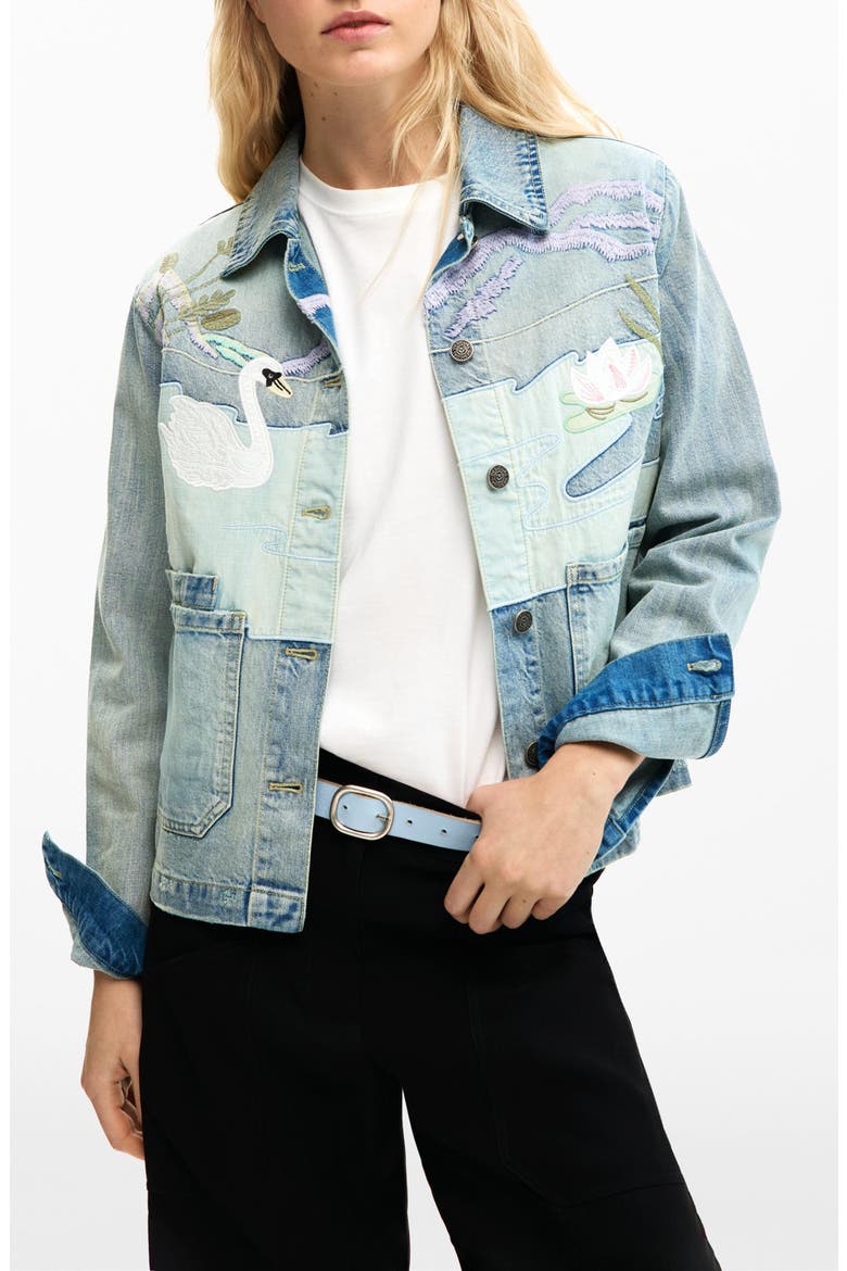 ジャケット・アウター Desigual two-tone bijou denim jacket Swan Appliqué Denim Trucker Jacket (Women) | Nordstrom