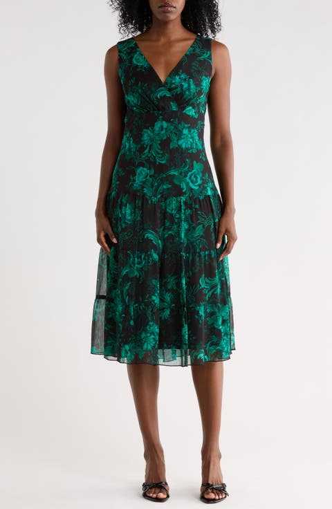 Floral Sleeveless Tiered Midi Dress