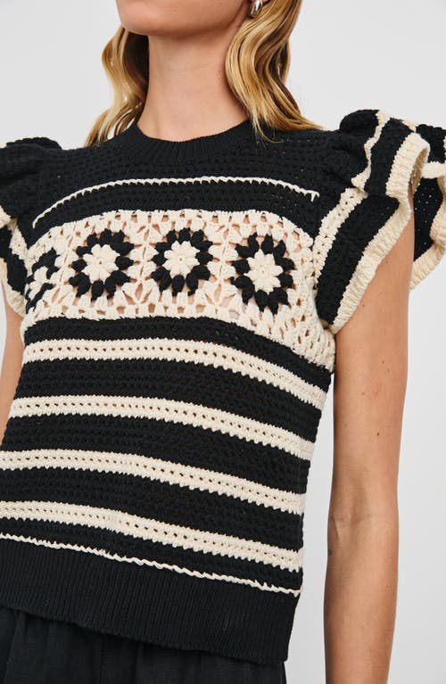 Rails Penelope Short Sleeve Open Stitch Sweater In Black Ivory Stripe
