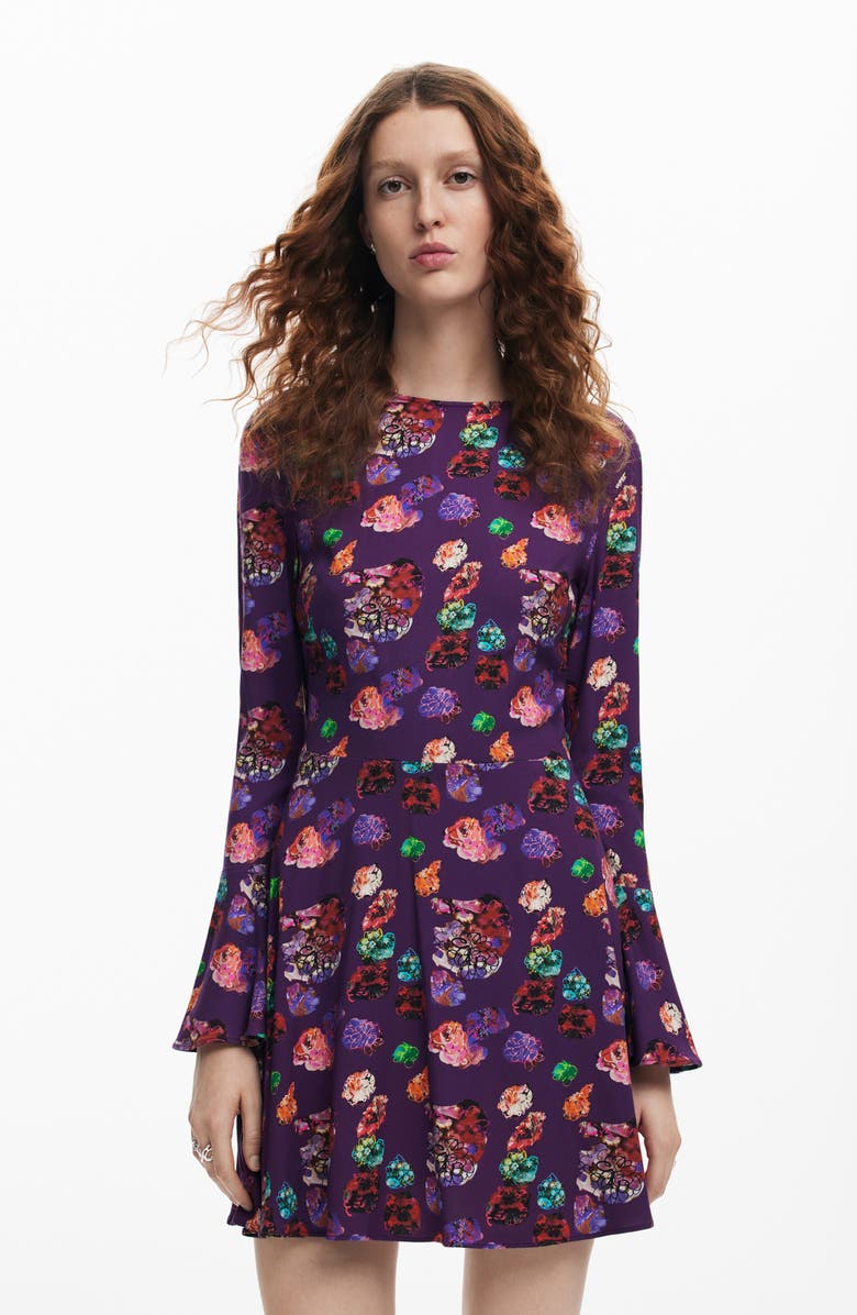 Desigual Flower Scribble Long Sleeve Minidress, Alternate, color, 