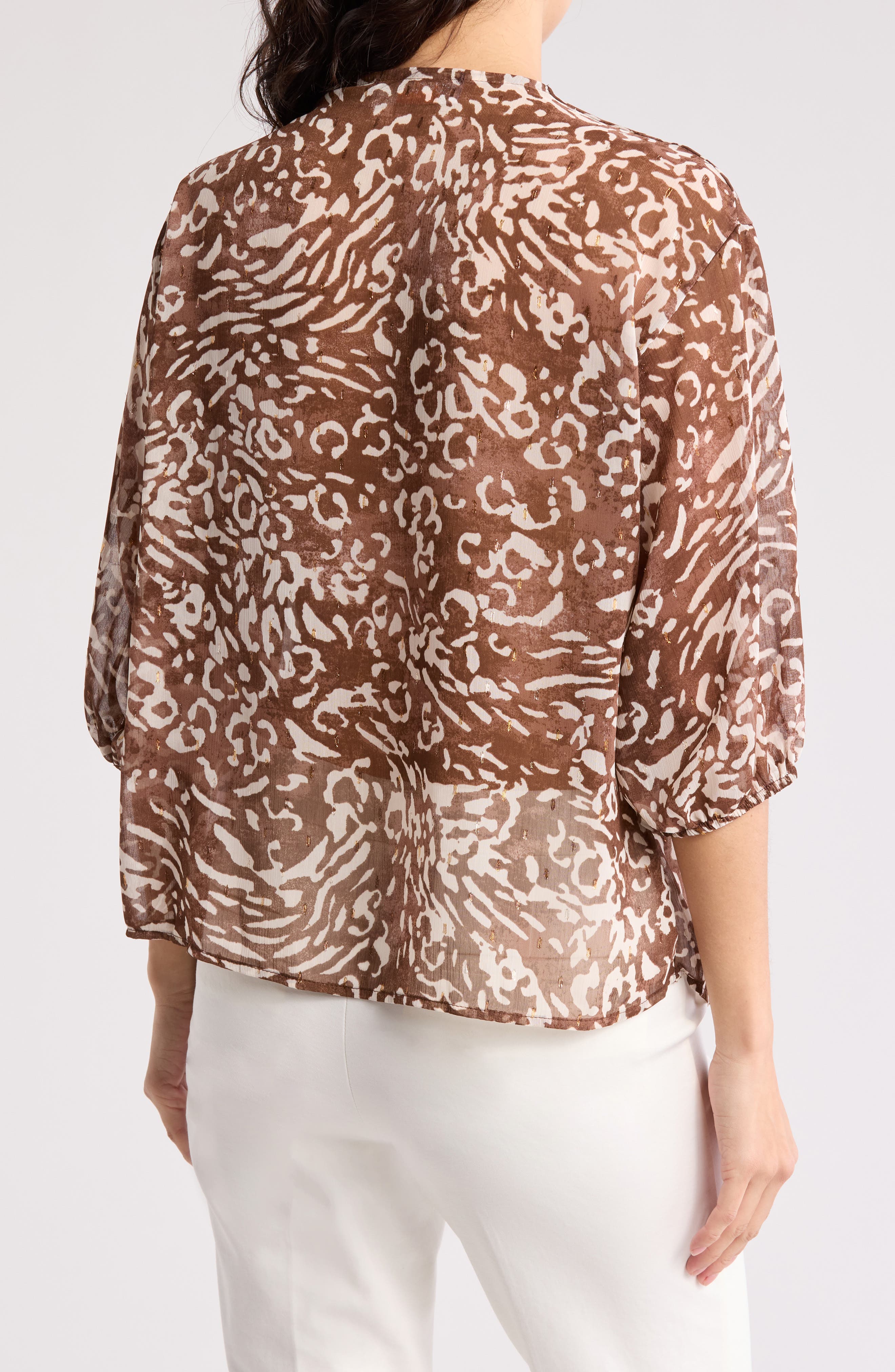 Animal Print Tie Neck Top - image 4