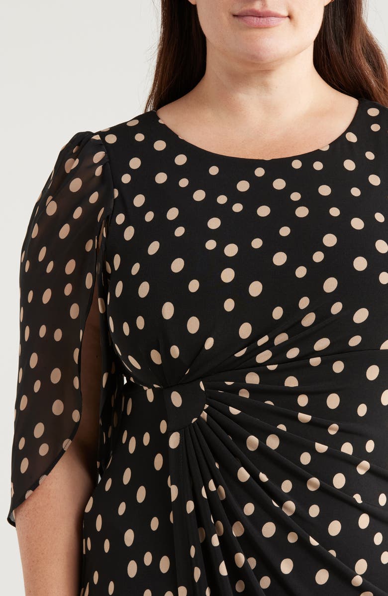 Connected Apparel Polka Dot Chiffon Sleeve Faux Wrap Dress, Alternate, color,