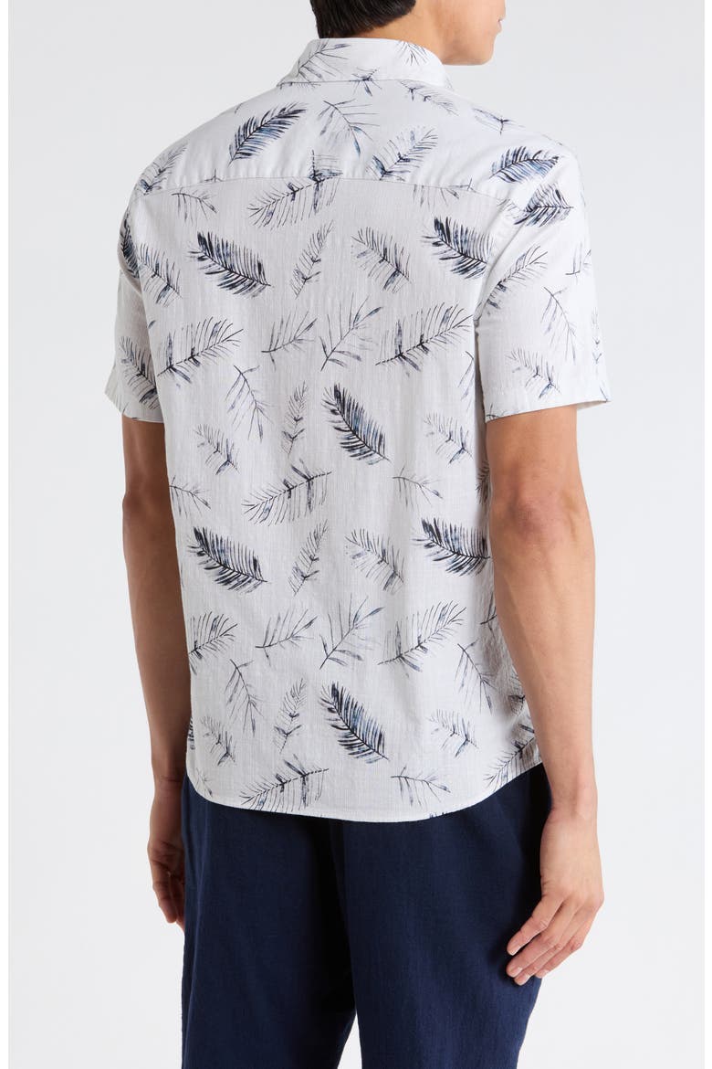 Manolo Feather Print Short Sleeve Stretch Cotton Button-Up Shirt, Alternate, color, WHITE