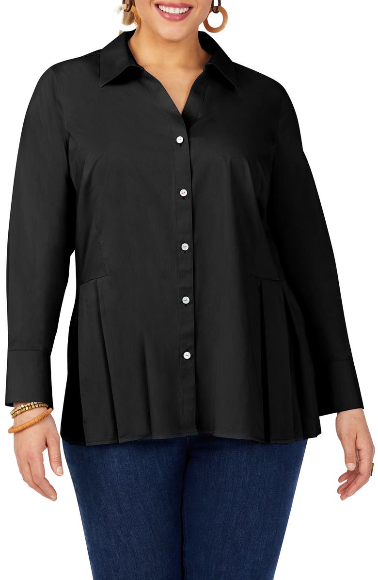 Foxcroft Pippa Non-Iron Pleated Peplum Button-Up Tunic Shirt, Main, color, 