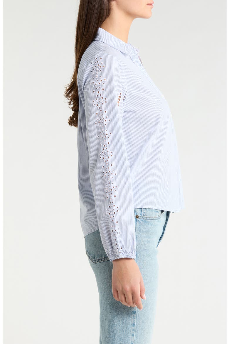 Cutwork Detail Stripe Cotton Button-Up Shirt, Alternate, color, LIGHT SEASHELL