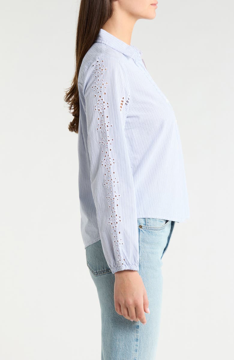 Lucky Brand Cutwork Detail Stripe Cotton Button-Up Shirt, Alternate, color, Light Seashell