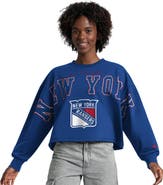 STARTER Women's Starter  Royal New York Rangers Bleachers Cropped Drop Shoulder Sweatshirt