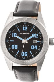 Morphic M63 Series Leather-Band Watch w/Date