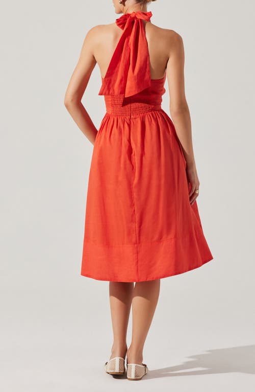Astr The Label Kalia Halter Neck Linen & Cotton Dress In Orange