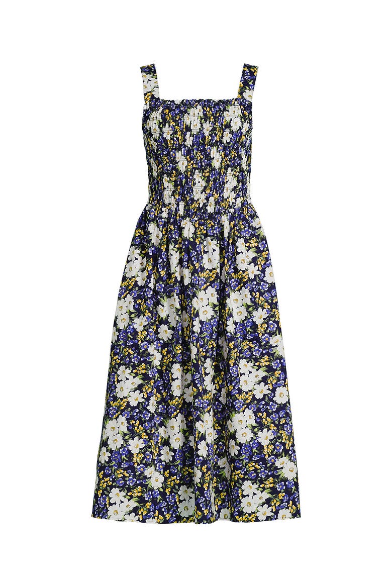 Poplin Smocked Bodice Midi Dress, Alternate, color, Deep Sea Spring Floral