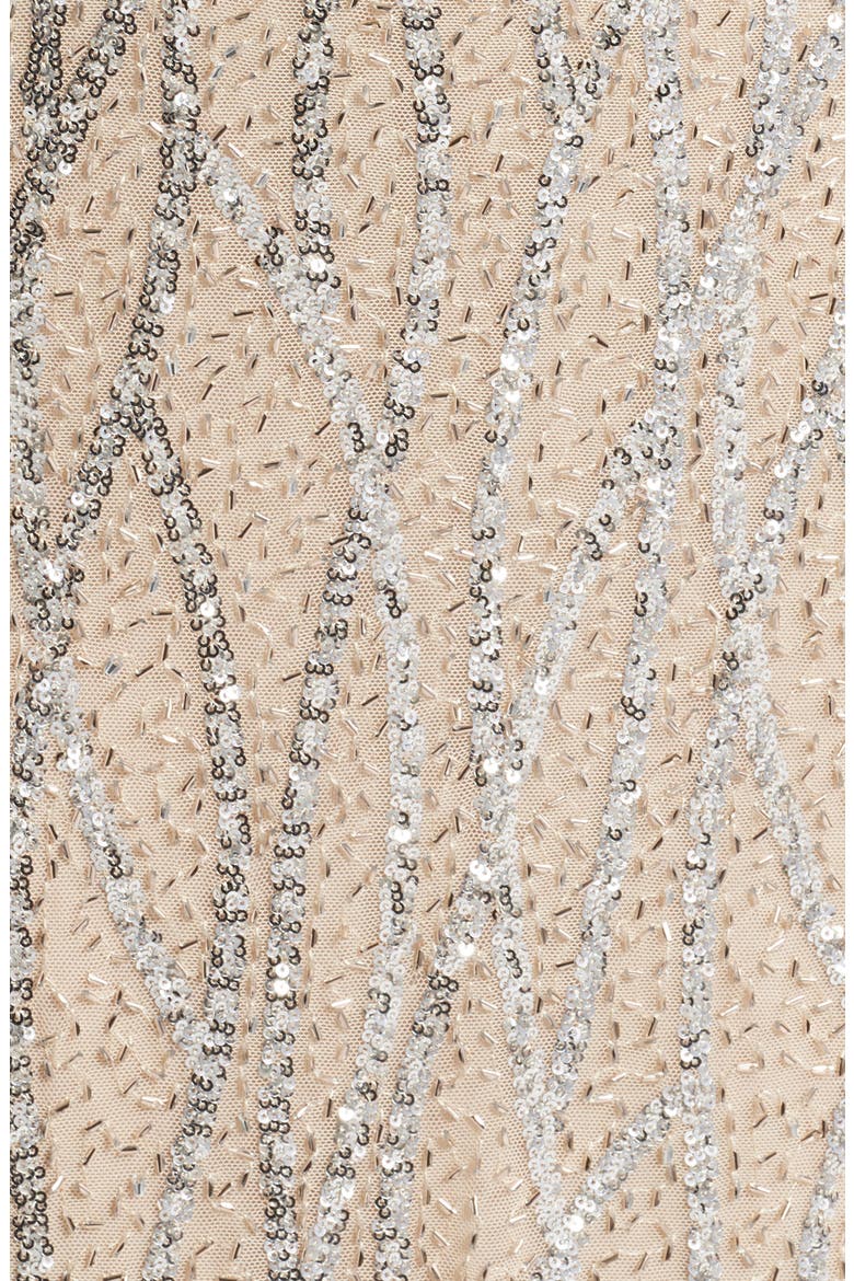 Sequin & Bead Tie Back Gown, Alternate, color, BEIGE
