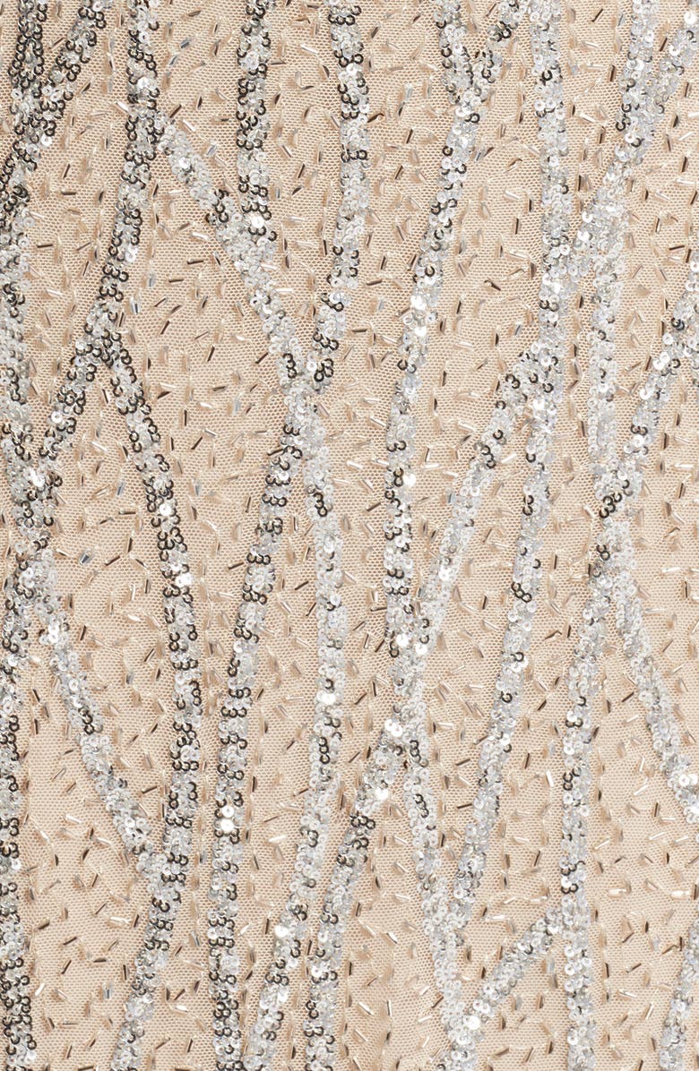 Jump Apparel Sequin & Bead Tie Back Gown, Alternate, color, Beige