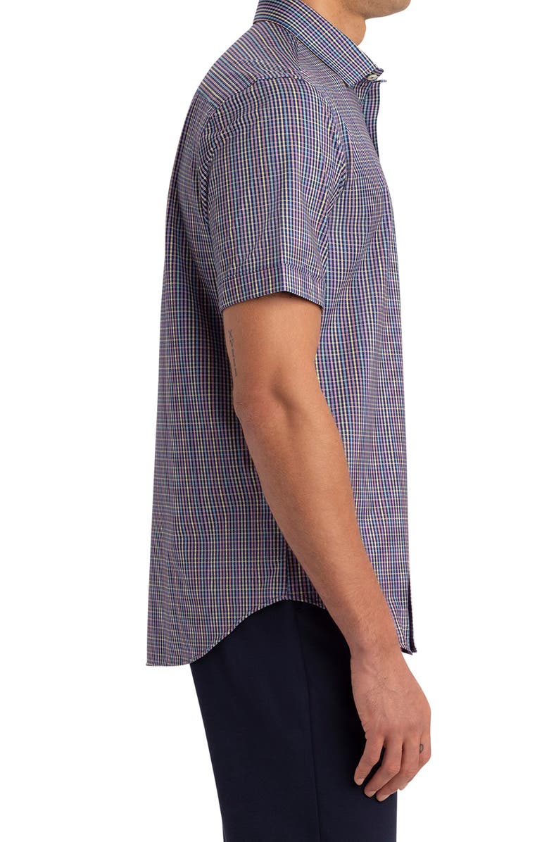 Bugatchi Tech Check Print Short Sleeve Stretch Cotton Button-Up Shirt, Alternate, color, 