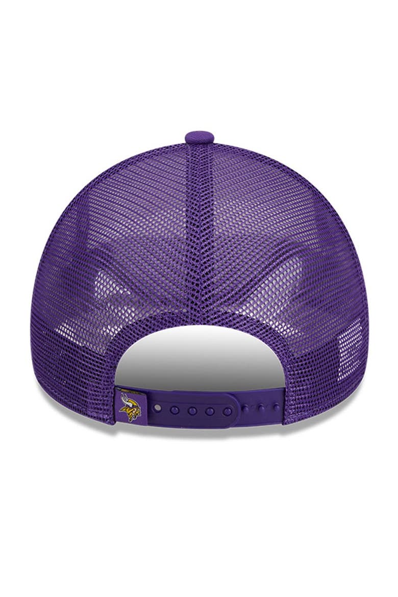 Men's New Era White/Purple Minnesota Vikings Stacked A-Frame Trucker 9FORTY Adjustable Hat, Alternate, color, White