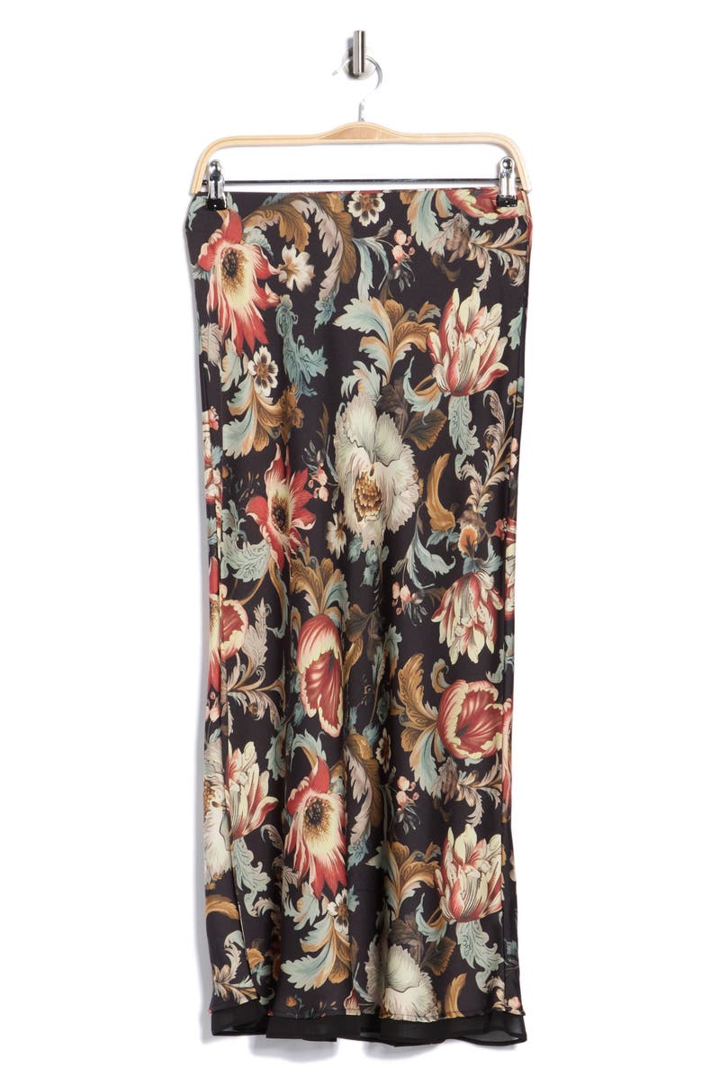 T Tahari Bias Cut Midi Skirt, Alternate, color, Black Floral Print