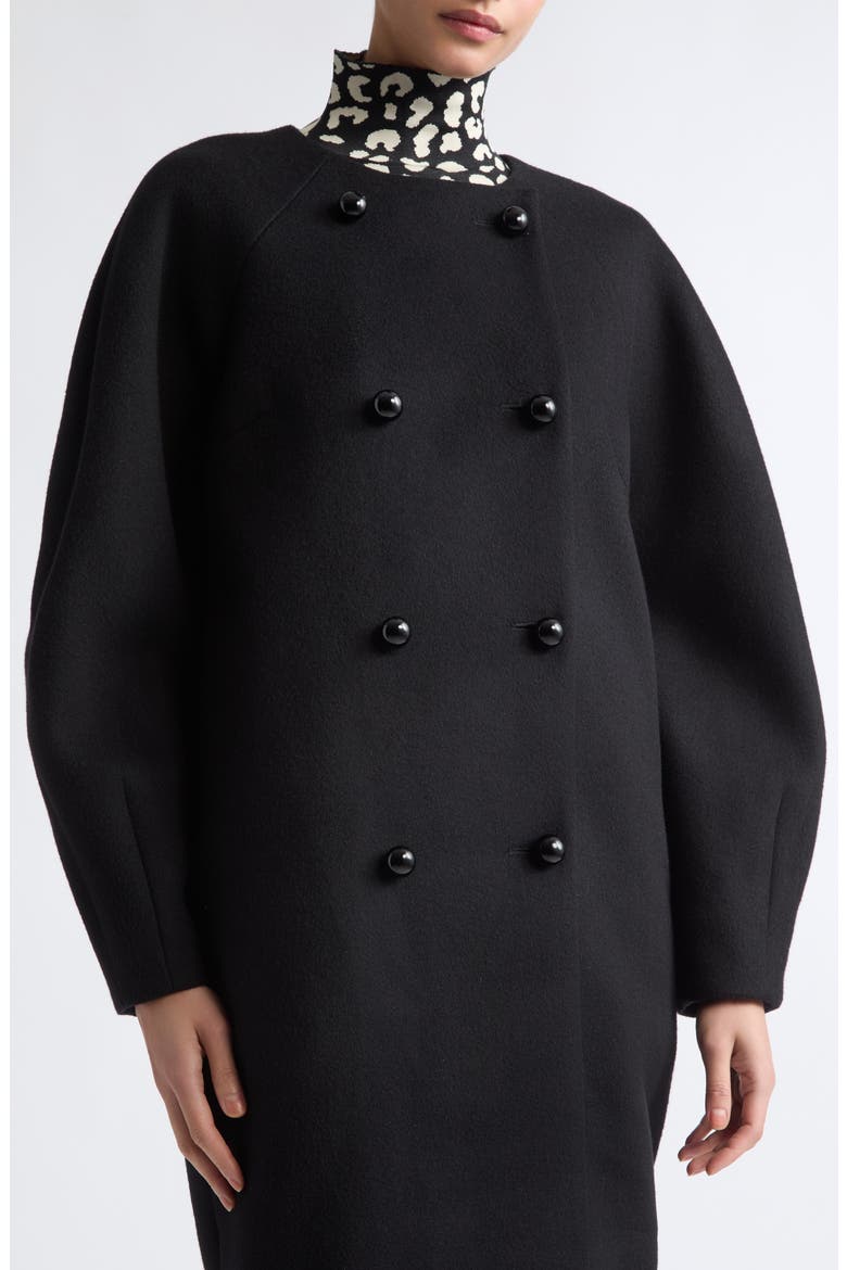 Double Breasted Wool Cocoon Coat, Alternate, color, BLACK