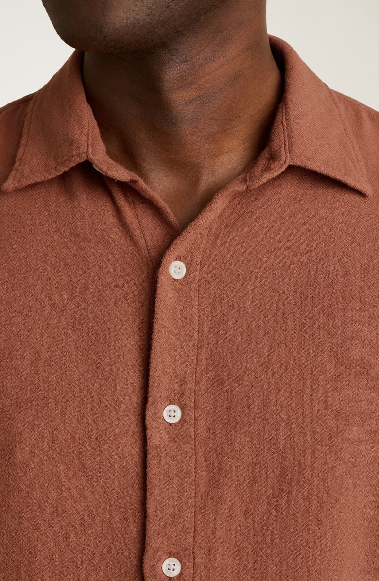 Bonobos Riviera Slim Fit Geo Textured Short Sleeve Cotton Button-Up Shirt, Alternate, color, Russet 18-1235 Tcx