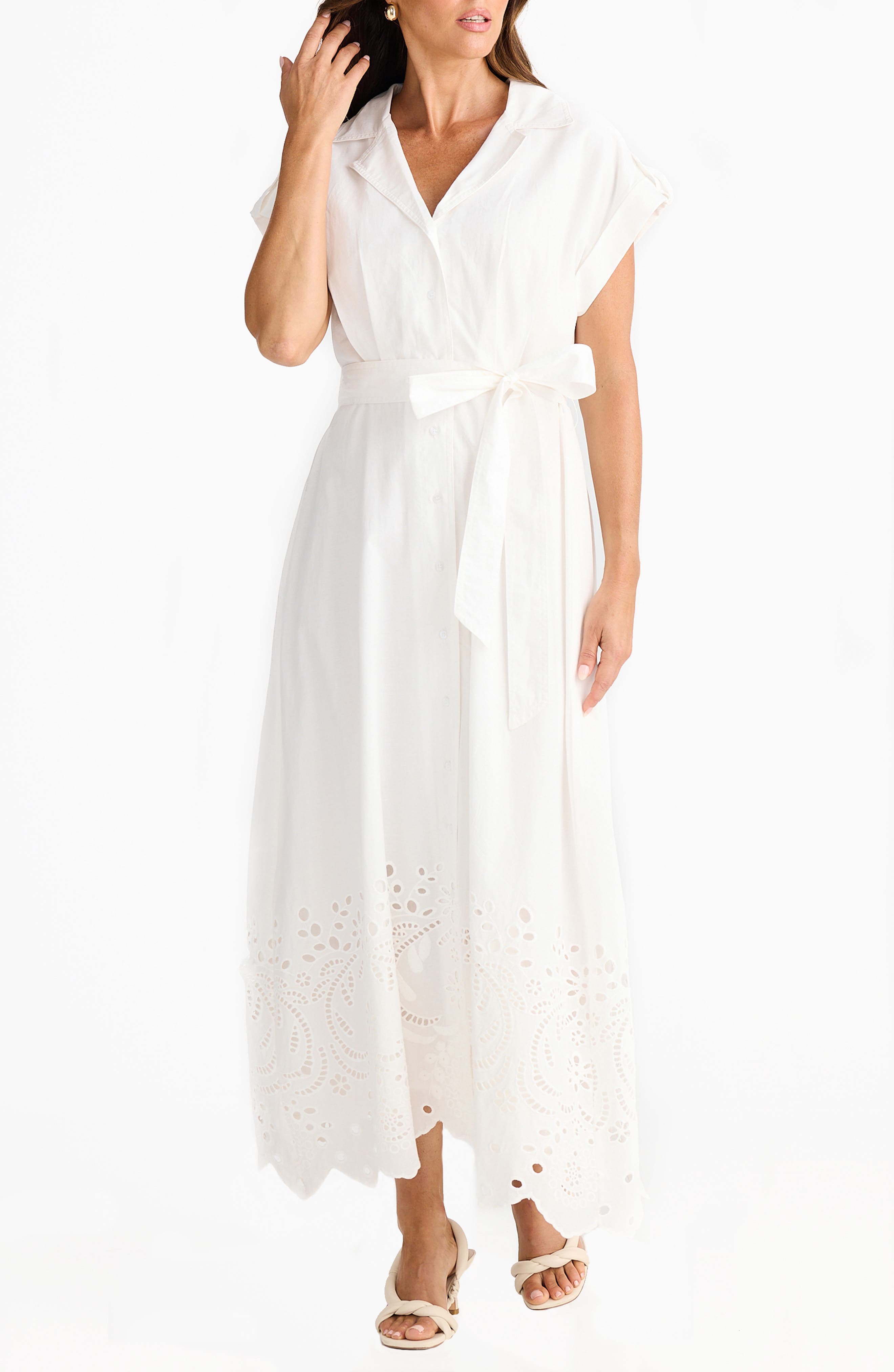 Brave + True Brave+true Versailles Cutwork Maxi Shirtdress In White