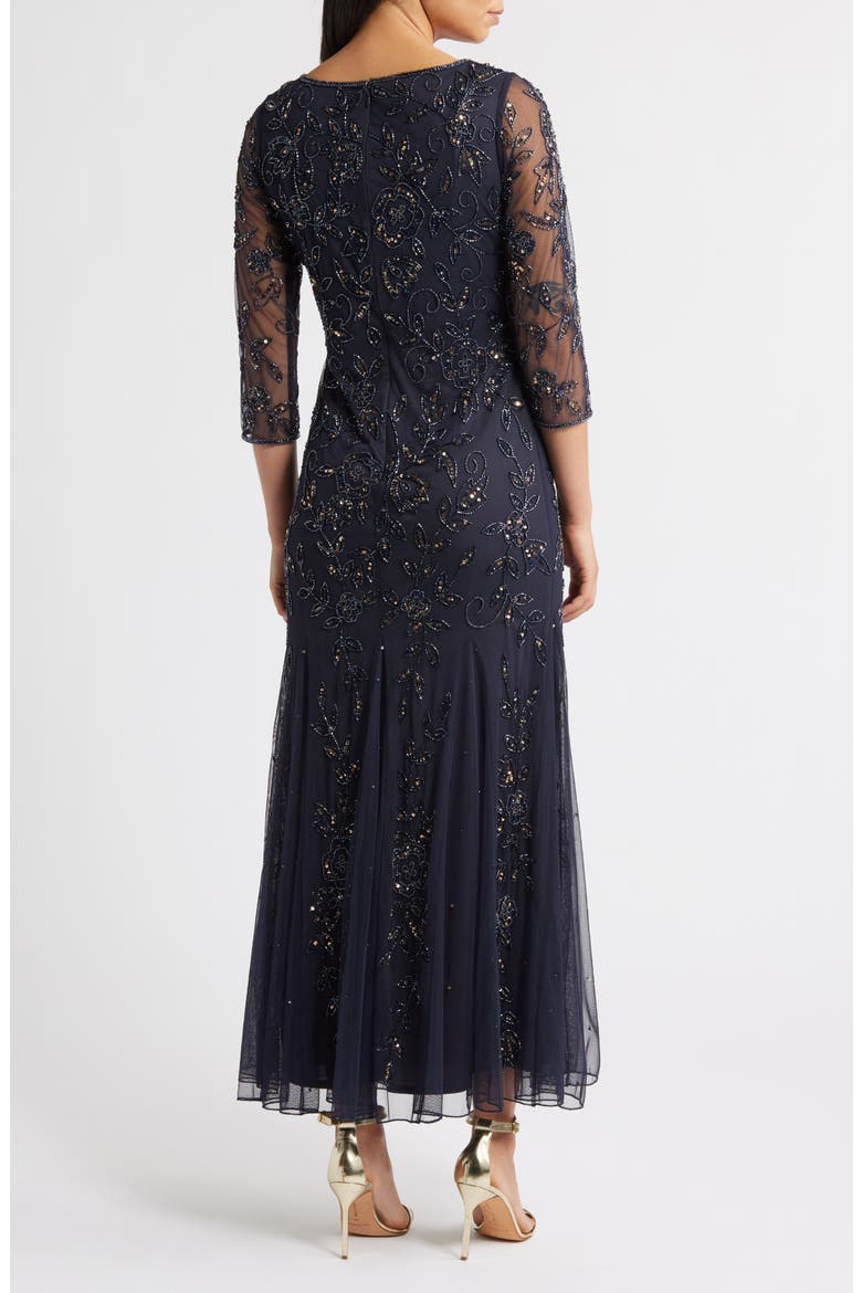Floral Beaded Tulle Gown, Alternate, color, JBS SLATE
